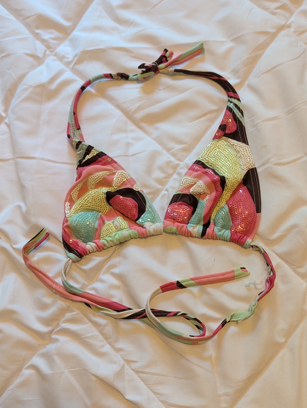 Multicolor Sequin Triangle Bikini Top - Small Cup Size M
